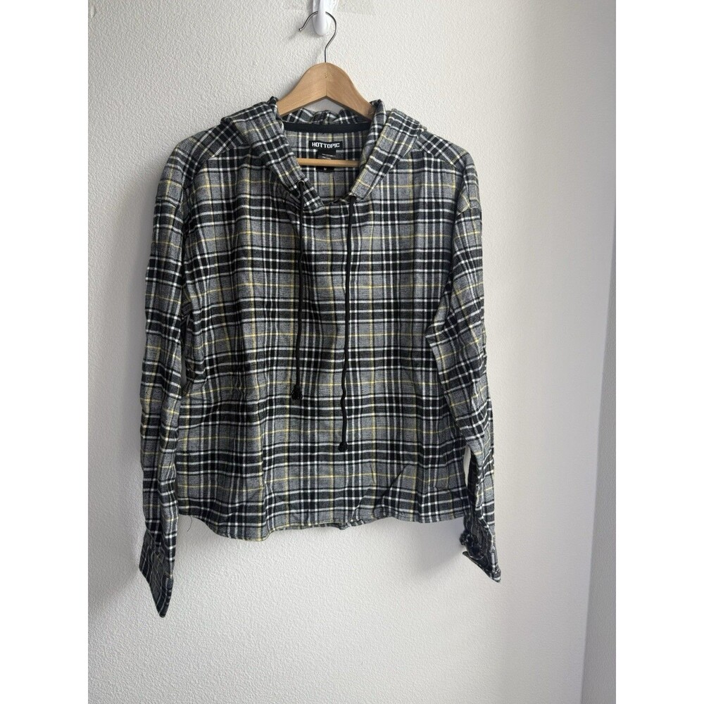 Hot Topic Plaid Hooded Pullover Shirt Women’s Medium Grunge Goth Y2K Cotton